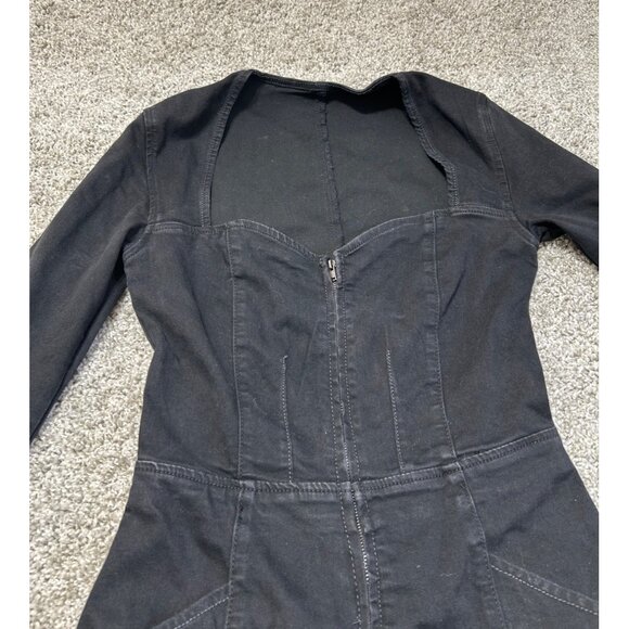 Free People Karly Jumpsuit Night Rider MD Long Sleeve Open Back Flare Leg Denim - Picture 5 of 14